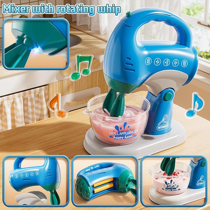 3-in-1 Play Kitchen Appliances Set for Kids, Pretend Play Toys with Blender, Mixers, Water Dispenser, Realistic Sounds & Light, Birthday Gifts for 3-8 Year Old Girl