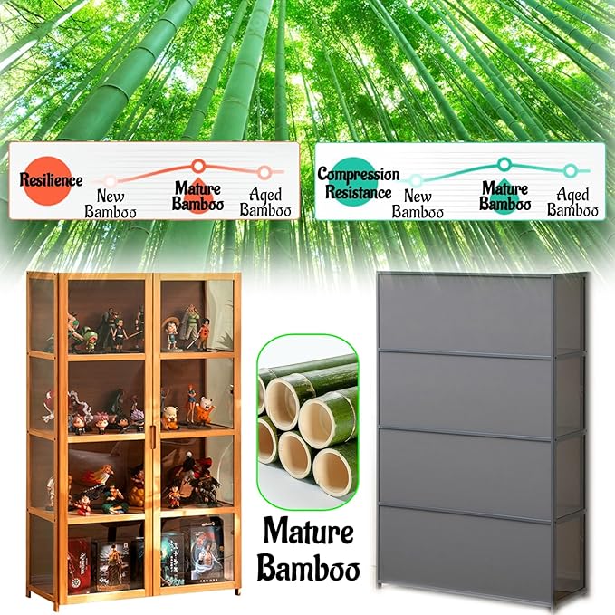 Curio Display Cabinet with Acrylic Doors for Collectibles Small Curio Cabinet 4 Tier 3 Tier Figures Display Case Toys Display Shelves Vitrina Storage Cabinet,Brown,4 Tier_Double Door