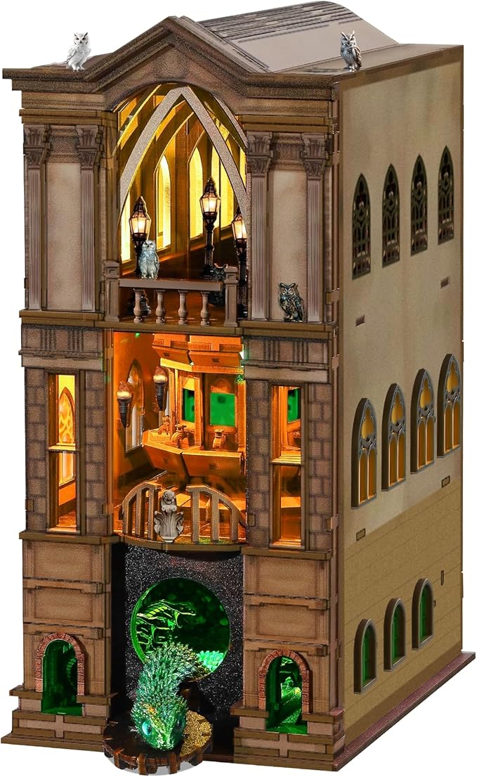 Book Nook Magic Kit - DIY Miniature House Kit for Adults, Teens, Dollhouse Booknook Bookshelf Insert Decor with LED Light, 3D Wooden Puzzle Gifts for Family, Friends(Whisper Gate X)