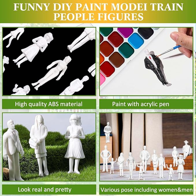 Namalu 50 Pcs 1:25 Scale White Unpainted Mini People Figures Miniature People for Model Trains Architectural Standing and Sitting Mini Diorama Figures for Architectural Project Miniature Scenes