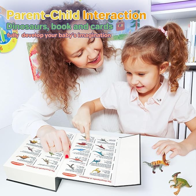 Dinosaur Toys Book with 50 PCS Different Dinosaurs Figures & Pokers,Interactive Perfect for Kids Dinosaurs Educational Toys for 3 4 5 6 7 8 12 Year Old Boys&Girls