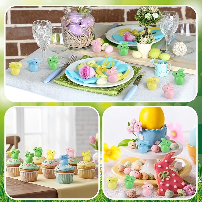 50 Packs Easter Decorations Bunny Figurines Mini Resin Bunny Figures Colorful Rabbit Statue Gifts Spring Rabbit Decorative Tabletop Centerpiece for Home Party Supplies Easter Basket Fillers