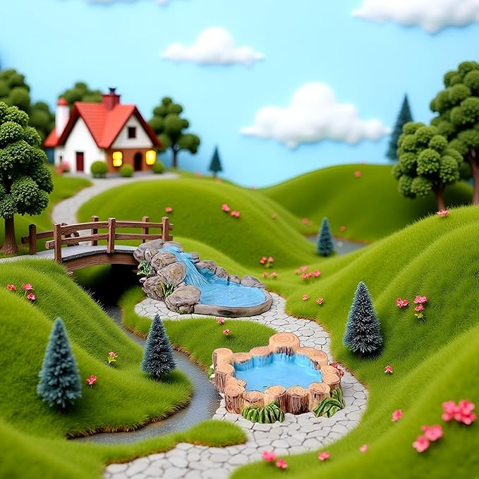2Pcs 2 Models Blue DIY Miniature Mini Water Pool Fairy Garden Lawn Ornament for Mountain Dollhouse Decor Craft Outdoor Statues Antique European Village Character and Manor Style, Decorations