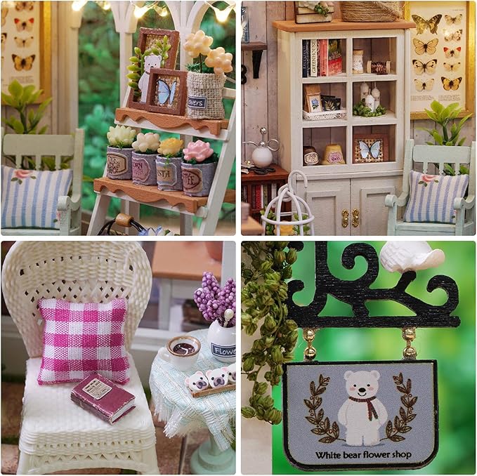 DIY Miniature House Kit, Dollhouse Kit with LED Light, Mini House Building Kits for for Adult to Building, Christmas Home Decorations Gifts for Family and Friends, Sunshine