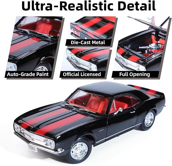 1967 Chevy Camaro Z28 1:18 Scale Diecast Model Premium Alloy Sports Toy Cars with Display Case, Working Steering, for Kids Men and Teens Dad 14+ Year
