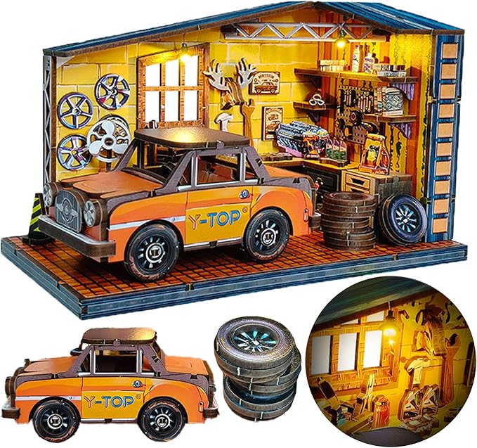 DIY Miniature House Kit – Mini House Book Nook Kit Bookend Bookcase Craft Bookshelf Home Decor with LED Light Christmas Birthday for Adults Beginners(Dream Repair Factory)