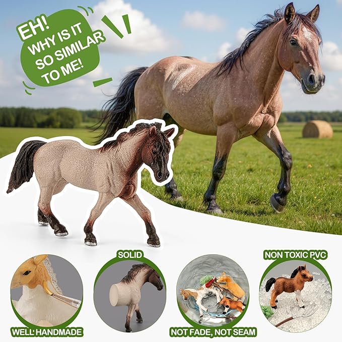 35 PCS Horses Toys Set for Kids, Solid Realistic Horse Stable Playset Barn Toys for Girls, Ideal Birthday Farm Animals Gift for Toddlers
