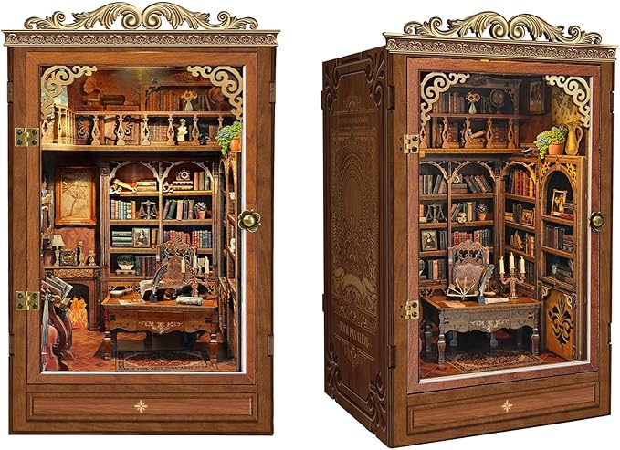 DIY Book Nook Kit for Adults and Teens,Retro Nostalgia Booknook DIY Miniature Dollhouse kit with LED Light,Mini 3D Wooden Jigsaw Bookend Decor,Gifts for Family Friends- Time Book House(SQ-47)