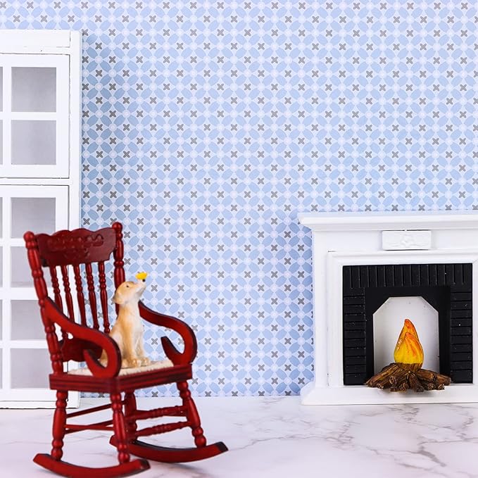 10 Sheets Dollhouse Wallpaper Miniatures Dolls House Floor Paper Card Sticker Effect Paper Flooring Pape-r Gloss Card Sheet Mini Lovely Wall Papers DIY 1/6 Dolls House Floorboards Real Life DIY Decor