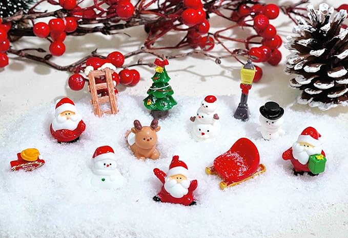 12 Pcs Mini Christmas Figurines – Resin Santa, Snowman, Reindeer & Xmas Decor Set for Miniature Scenes, Crafts, Dollhouse Ornaments & Holiday Table Decorations