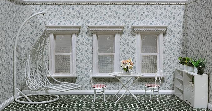 iLAND Originality Dollhouse Wallpaper 39 * 15.7 inch, Dollhouse Accessories on 1:12 Scale or 1:6 Scale (Blue Rose)
