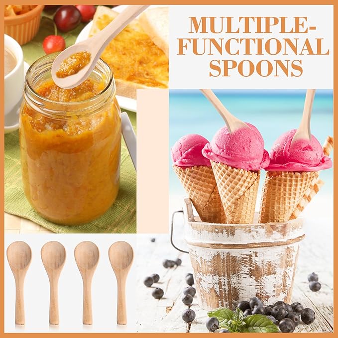 Boao 200 Pcs Small Wooden Spoons, 3.5'' L, Mini Wood Natural Tiny Spoons Wooden Little Teaspoons for Jars Sugar Creamer Honey Spices Salt Kitchen Supplies (Light Wood)