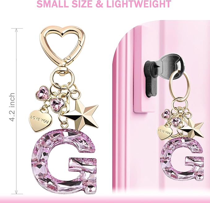 Cute Bling Keychain initial Letter Butterfly Star Pink Purple Gift for Women Girls Bag Cup Charms Accessories