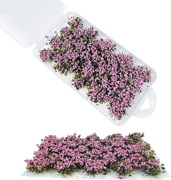 Woohome 32 PCS Static Grass Tuft Model Grass Tufts Railway Artificial Grass Pink Bushy Tuft Flower Cluster Vegetation Groups for DIY Architecture Building Model Train Landscape Railroad Scenery