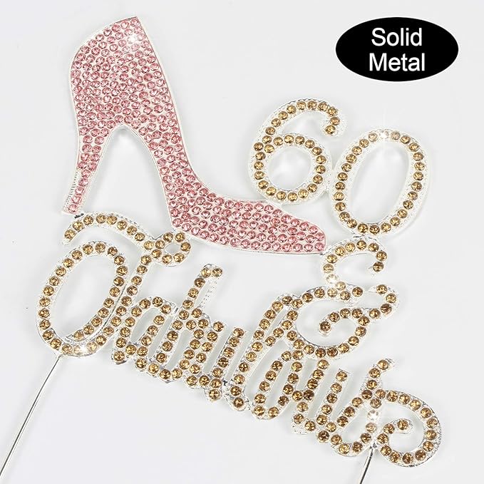 LINGTEER 60 Fabulous Pink High Heel Rhinestone Crystal Cake Topper Perfect for 60th Birthday Anniversary Party Keepsake Sparkle Decoration
