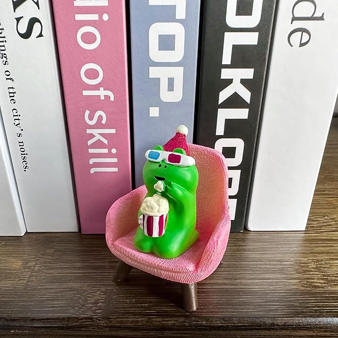 Cute Popcorn Miniature Frog Figurines - Funny Frog Sculpture for Shelf, Desk Decoration - Frog Desk Accessories for Frog Lovers (Pink)