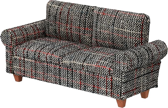 Gray Dollhouse Sofa Couch, Miniature Living Room Furniture Loveseat, Accessories for 6 inch Dolls, 1/12 Scale