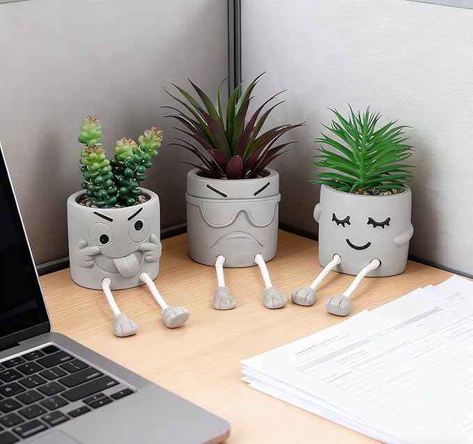 guowanpp Creative Artificial Succulent Plants in pots - 3 Pieces Mini Fake Plant, Mini Succulent Plants Decor for Shelves, Artificial Plants Indoor, Kitchen Decorations
