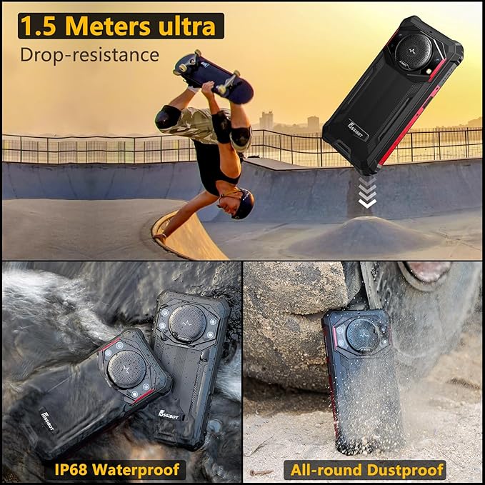 FOSSIBOT F101P Android 13 Rugged Smartphone, 7GB+64GB /1TB Rugged Call Phone 10600mAh Unlocked Phone 123dB Loud Volume Phone 5.45" 24MP+8MP Camera Waterproof Smartphone 4G Dual SIM OTG 18W Charger