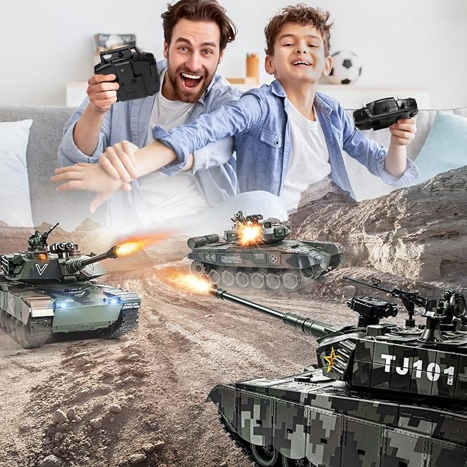1:18 RC Tank, 2.4Ghz Chinese 99 Main Remote Control Battle Tank, 15 Channel RC Vehicle Army Toy with Smoke, Light and Sound, Military Truck for Adults and Kids