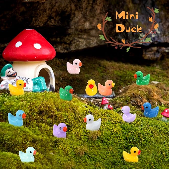 220 Pieces Mini Resin Ducks Tiny Duck for Garden Micro Landscape Ornament Dollhouse Prank Christmas Falloween Birthday Party Favors DIY Decoration Craft (11 Colors)
