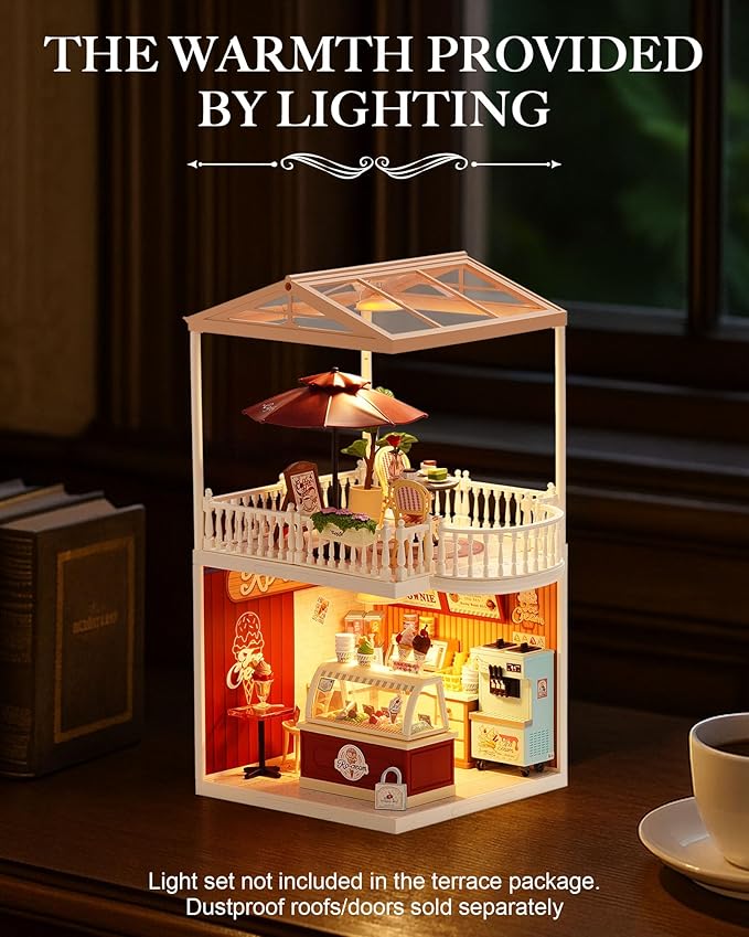 Rolife Super Creator Series Accessroies, DIY Mini Flower Garden Scenery Kit, Miniature Dollhouse Castle Building Kit's Part, Chic Café Terrace Gift for Kids Adults Women
