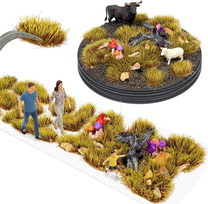 Warmtree 1 Box Static Grass Bushy Tufts Lowland Shrubs Scenery DIY Miniature 3D Tree Branches and Mushroom for Train Landscape Scenery Military Layout Model War Gaming Terrain (Autumn Yellow)