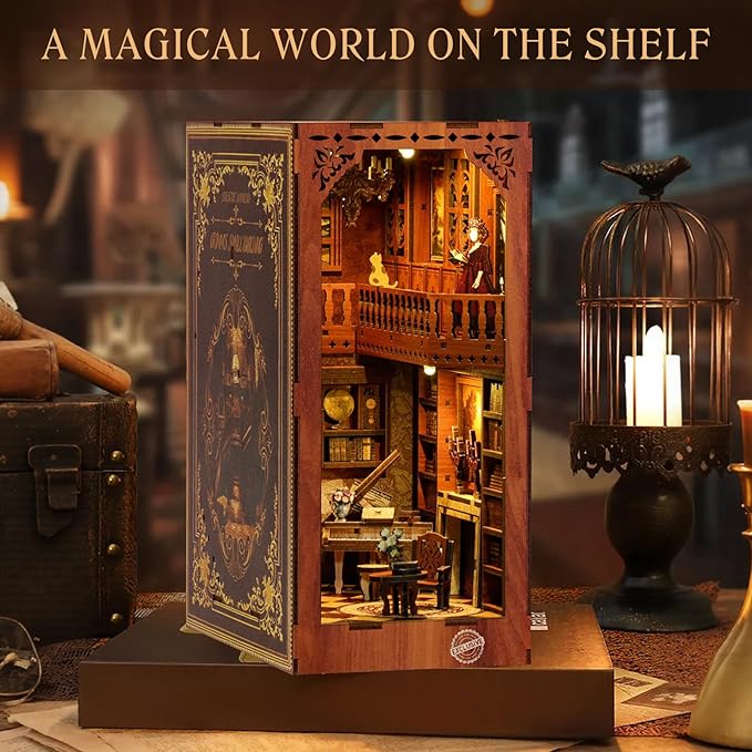 MoKo Book Nook Kit, 3D Wooden Puzzles Booknook with LED Lights, DIY Miniature House Kit, Book Nook Decor Gifts for Adults Family