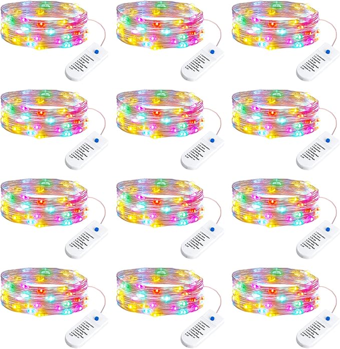 Minetom 12 Pack Pastel Christmas Lights, Easter Decor 7ft 20 LED Fairy Lights Battery Operated String Lights, Easter Decorations for Home, 8 Modes Timer Waterproof Silver Wire Twinkle Lights
