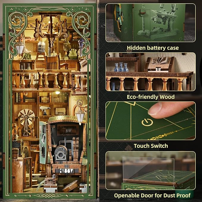 Book Nook Kit - 3D Wooden Puzzles for Adults, DIY Scene Miniature Kit, Tiny House Booknook Craft Bookshelf Decor Mini Scale Model, Gifts for Puzzle Lovers (The Radium Lady)