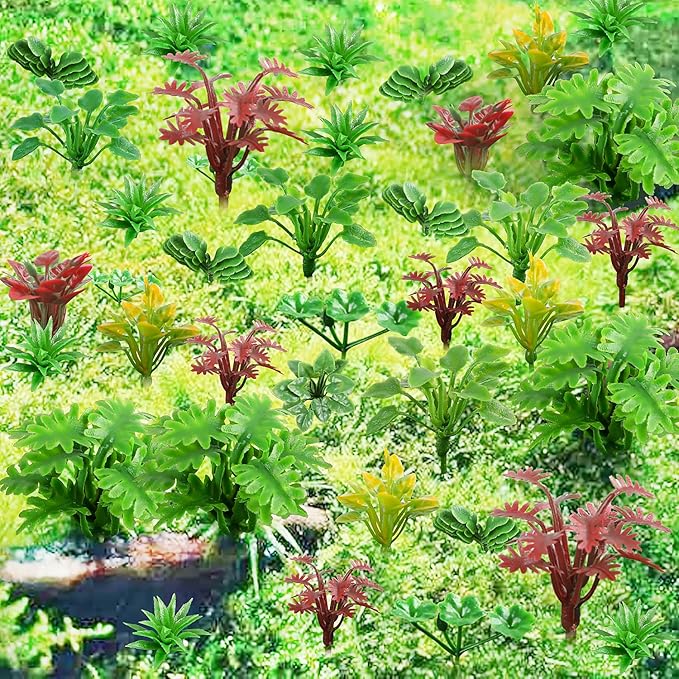 FOIMAS 100pcs Miniature Plant Set - Mini Trees, Flowers, Shrubs for Fairy Garden, Diorama, Train Scenery, Sand Architecture Model Craft Supply