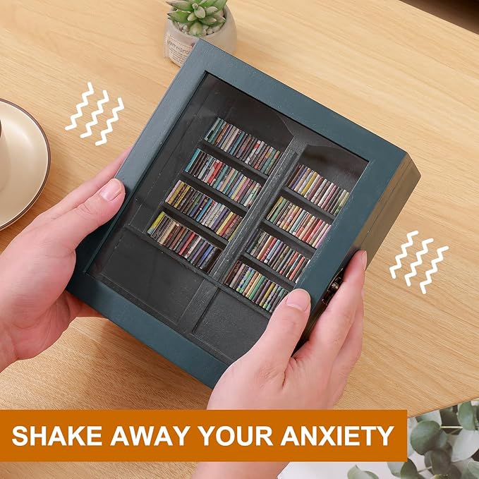 Anxiety Bookshelf Creative Ornaments, Stress Relief Bookshelf Organizer, Small Decorative Miniature Library for Book Lovers,Home and Office Decor (Blue)
