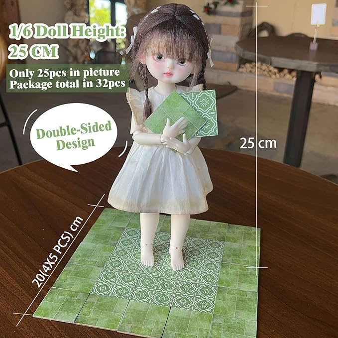 Dollhouse Flooring Tiles on 1/12 1/6 Scale Miniature Decor Accessories 32pcs Double-Sided