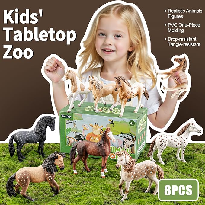 8PCS 6" Large Horse Figurines Animal Toys for Kids, Realistic Plastic Farm Animal Figurines Toys for Toddlers, Horse Party Favors Birthday Gift Cake Toppers for Boys Girls