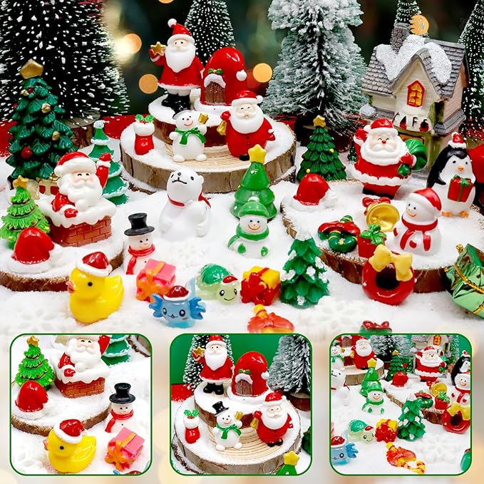 Bbiamsleep 40 Pcs Mini Resin Christmas Figures Miniature Christmas Figurines Xmas Miniature Ornaments Snow Globe Figurines for Fairy Garden Xmas Snow Globes Village Decor