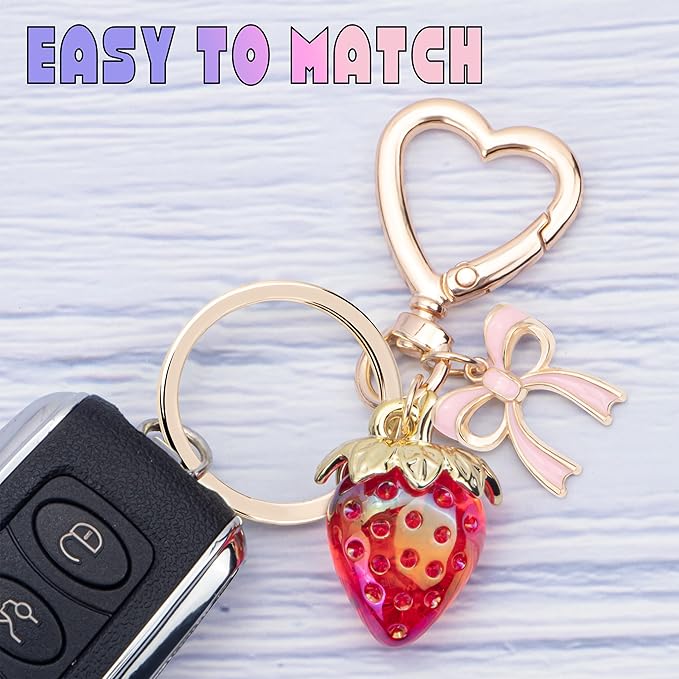 Wikavanli Cute Strawberry Keychain,Bag Charms,Kawaii Heart Flower Daisy Key chains Accessories Decor for Women Girls Purse