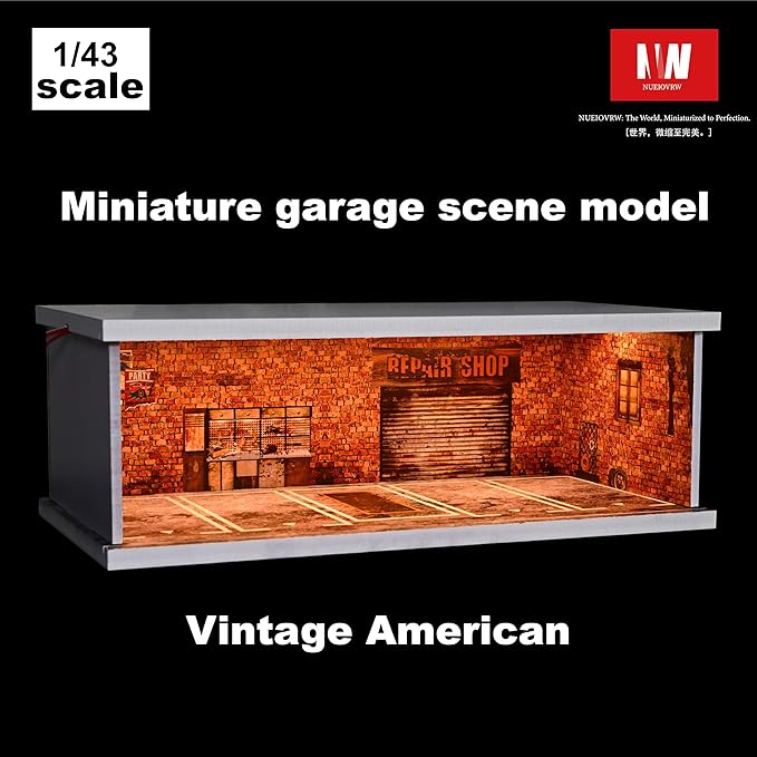 1/43 Diorama Display Case with Tri-Colour Dimmable Lighting, Fits for Hot Wheel Matchbox Mini GT Diecast Cars Model,1:43 Car Garage Parking Lot Scene Display Storage (Red Brick)