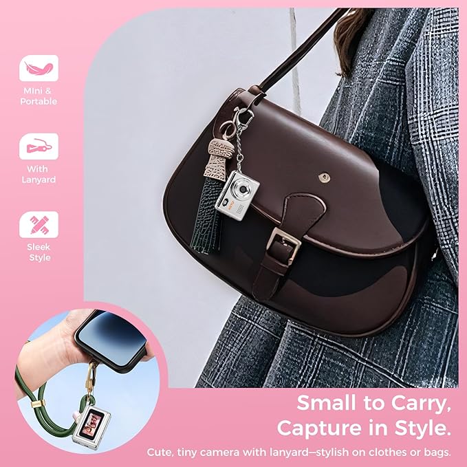 HOTU Mini Keychain Digital Camera, Y2K Pocket-Size Mini Camera, 2MP 1080P SmallCamera with 32GB Card, Video Recorder with Long Battery Life for Travel, Party and Vlog (Silver)