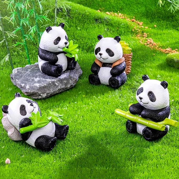 Cayway 8 PCS Mini Panda Set, Panda Bamboo Toys Miniature Panda Decor Fairy Garden Animals for Plant Pots Bonsai Craft, Micro Landscaping Decoration