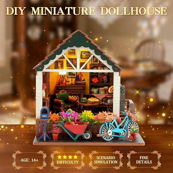 DIY Miniature Dollhouse Miniature Toy House Adult Book Nook kit 3D Wooden Puzzle Holiday Decoration Creative Gift for Family/Friends