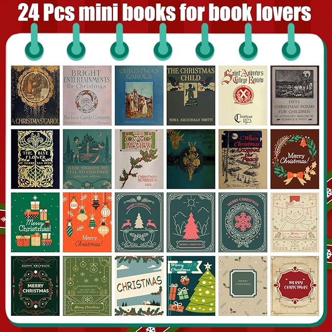 Christmas Mini Books, 24pcs 1:12 Miniature Books, Tiny Books for Dollhouse Accessories, Xmas Mini Stuff for Miniature Lovers (Christmas)