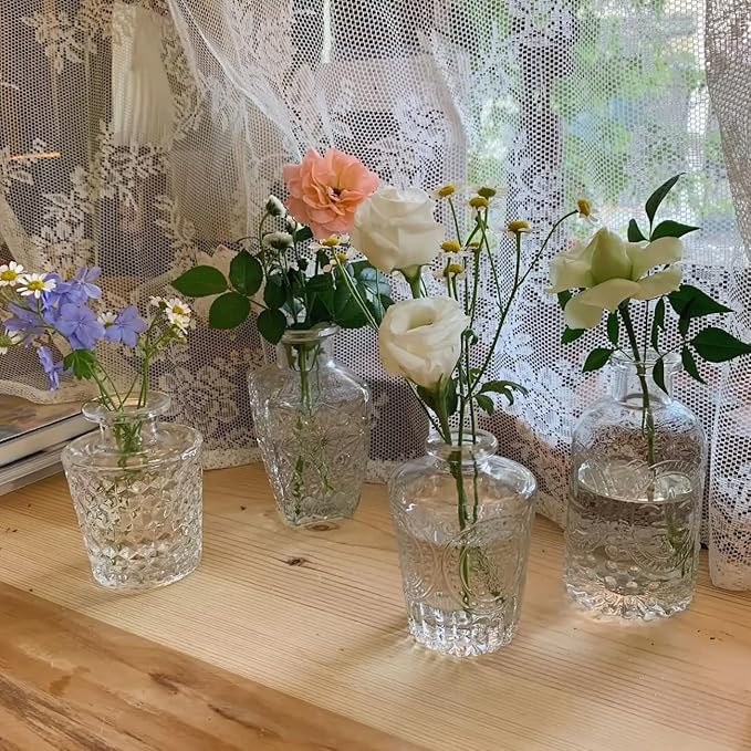 24Pcs Glass Bud Vase Set,Small Flower Vase for Tables Centerpieces Decor, Mini Vintage Clear Vase for Home,Wedding,Party Decorations