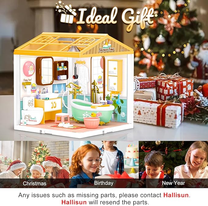 Hallisun LED Building Blocks for Adults, 1:24 DIY Miniature Dollhouse Kits with Roof & Dustproof Cover, Tiny House Toy Building Sets for Kids Ages 8-12-15, Birthday Hobbies Gift for Men Women Boy Girl