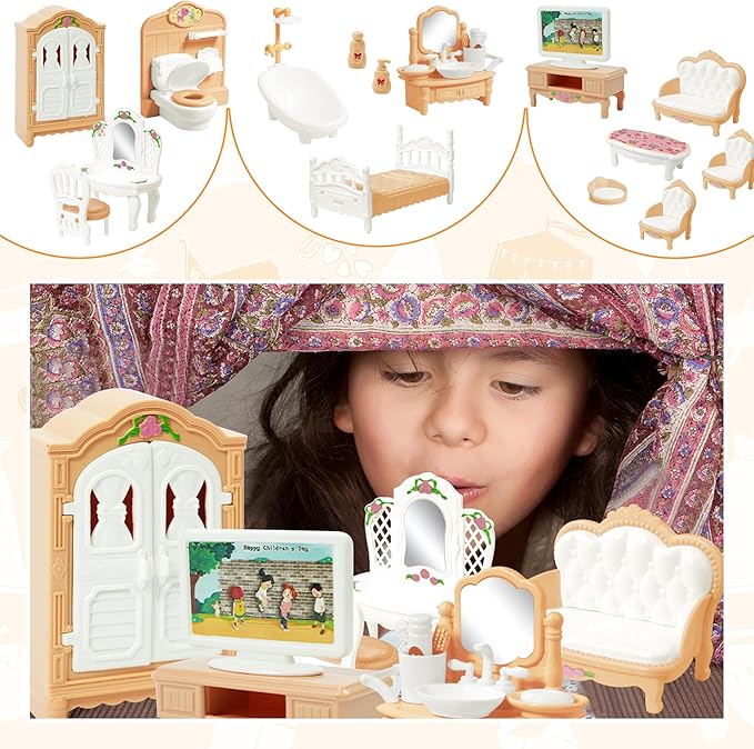 20 Pieces Doll House Furniture and Accessories Set Dollhouse Furniture Set Mini Dollhouse Furniture 1 12 Scale Bedroom Living Room Bathroom Furniture Accessories (Yellow)