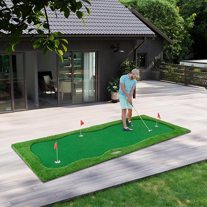 Jaxilyn Golf Putting Green Mat Professional Practice Mat with Putter,Movable Golf Cup, Slope Pad Professional Practice Mat for Outdoor/Indoor Training