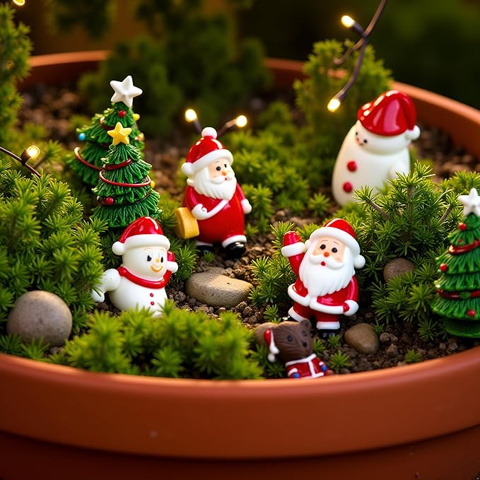 36 Pcs Christmas Miniature Figurines Kits, Mini Resin Santa Claus Christmas Trees Snowman Ornaments Micro Landscape Accessories for DIY Snow Globes Christmas Village Fairy Garden