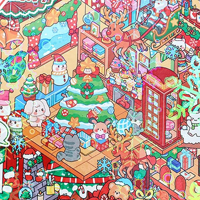 Scene Stickers - Christmas Miniature Decals, Festive Craft Adhesive, Holiday Art Elements, Decorative Sticker Set, Seasonal DIY Supplies for Kids Room Decor, 7.48x5.31x0.2 inches