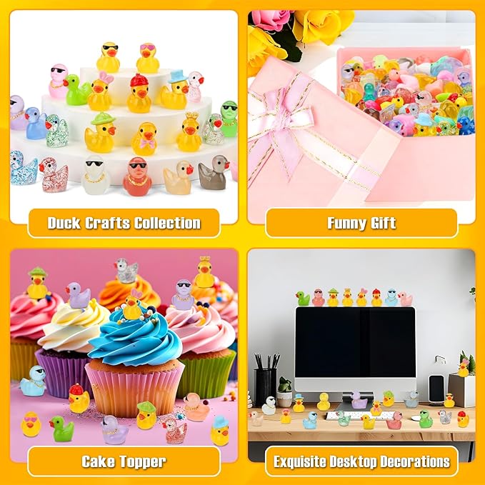 80 Pcs Mini Resin Ducks, Tiny Duck Animals Figures to Hide Plastic Glitter Little Ducks Glow in The Dark for Fairy Garden Dollhouse Miniature Landscape Fish Tank Aquarium Decor