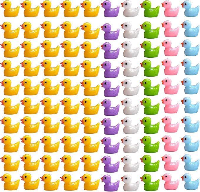 150 Pieces Mini Resin Duck Miniature Figures Micro Fairy Garden Landscape Aquarium Dollhouse Ornament Potted Plants Decoration DIY Slime Charms for Christmas Birthday Party (100Yellow+50Multicolor)