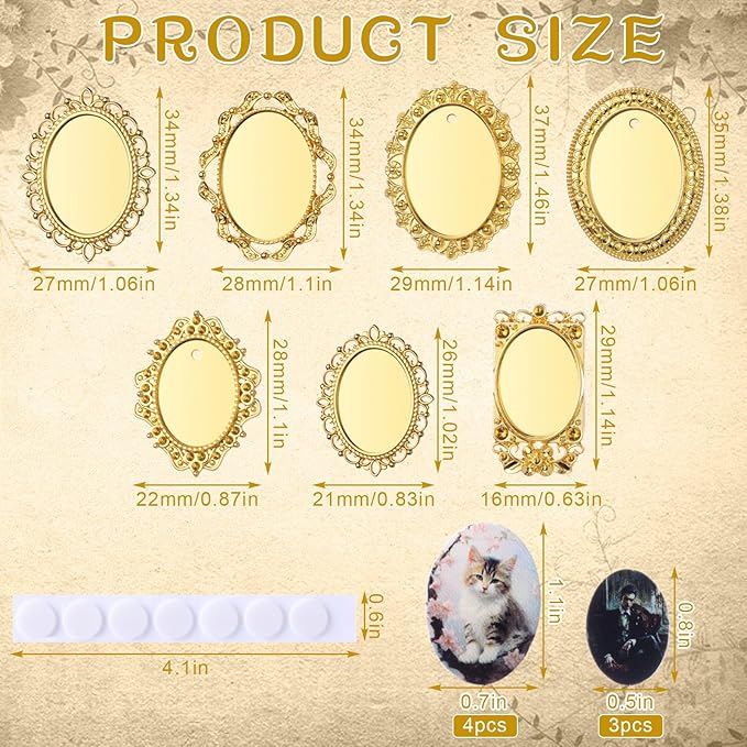 Halloscume 7 Pcs Miniature Dollhouse Accessories Picture Frames 1: 12 Scale Dollhouse Furniture Small Wood Photo Frames Mini House Decoration for Printed Paintings House DIY Art Craft (Gold)